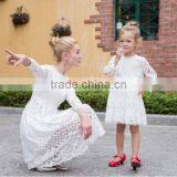 Ready Sale 2017 Girl Child Women Matching Dress Lace Hollow Out Long Sleeve Dresses thumbnail-2