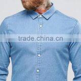 Long Sleeve Point Collar Mens Pre-Shrunk 98% Cotton 2% Elastane Breathable Slim Fit Casual Lightweight Denim Shirts thumbnail-3