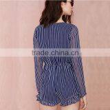 HAODUOYI Women Sexy Deep V Blue Stripe Chiffon Short Jumpsuit Fold Playsuits for Wholesale thumbnail-3