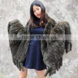 CX-B-14F Ranch Raised Knitted Rabbit Fur Poncho Fur Lady Shawl thumbnail-4