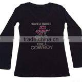 Womens Fashion T-shirt With Save a Horse Ride a Cowboy in Rhinestones thumbnail-3