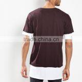 Fashion Design Men's Longline Two Tone T Shirt Elongated Panel T Shirt Hip Hop Streetwear thumbnail-2
