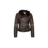 Black Ladies Fur Lined Leather Jacket / Outerwear For Winter / Autumn