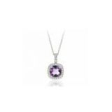 Sterling Silver Amethyst and Diamond Accent Square Necklace,925 silver jewelry,fine jewelry