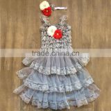 Wholesale boutique rustic newborn baby ruffle lace dress and headband M5061814