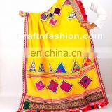 Designer Kutchi Embroidered Pom Pom Dupatta- Latest Designer 2017 Dupatta- Multicolour Kutch Embroidery Dupatta thumbnail-2