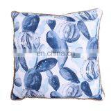 Custom Polyester Waterproof Blue Outdoor Cushion Luxury Covers Cactus Pattern With Linen Fringes thumbnail-2