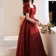 Toasting Dress Bride 2021 New Red Wedding Dress Little Pregnant Woman Engagement on the Run Princess Evening Dress thumbnail-5