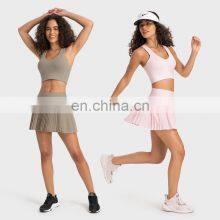 Custom Logo V Neck Sports Bra Pleated Mini Skirt Golft Tennis Sport Yoga Wear Two Piece Suit Set Women Outdoor Fitness Clothes thumbnail-2