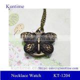 Vintage Pocket Watch Pendants Butterfly Quartz Necklace Watch thumbnail-1