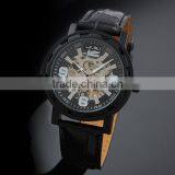 Brand Men's Black Luxury Skeleton Leather Mechanical Watch WM221-ESS thumbnail-1