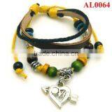 Unique Macrame Bracelet With Yellow Wax Cord, Alloy Leather Bracelet With an Arrow Wearring Heart Pendant AL0064 thumbnail-1