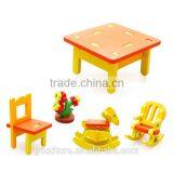 3D Assembling Mini Furniture Rocking Horse Rocking Chair And Table Set For Kindergarten Wooden Toy thumbnail-3