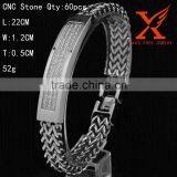 In Stock New Mens Two Line Franco Icey Silver Stainless Steel CNC CZ Stone Hip Hop Bracelet thumbnail-1