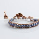 Newest Popular White &blue Stone Leather Bracelet Woven Lap 6 mm Wear Bracelet All Hand Needle for Women Chain Bracelet thumbnail-4