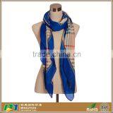 Women Fashion Plaid Pattern Blue Edged Long Jacquard 100% Acrylic Scarf