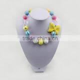 Blue and Yellow Children Pearl Necklace Big Rhinestone Bow Easter Pearl Fashion Necklace thumbnail-1