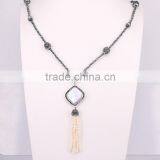 Freshwater Pearl With Imitation Pearl Tassel Pendant Necklace, Pave Rhinestone Beads Hematite Beaded Necklace thumbnail-1