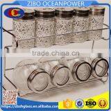 Iron Stand Metal Cover Glass Canister & Spice Jars Set thumbnail-1