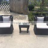 Modern Black Rattan High Back Wide Coffee Table Set thumbnail-2