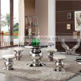 Modern Style Stainless Steel Round Dining Table With Glass Top, Stainless Steel Dining Room Furniture thumbnail-1