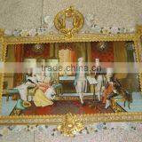 Floral Ceramic and Gold Plated Copper Mounted Framed Wall Hanging Art Fresco, Wall Mural thumbnail-1