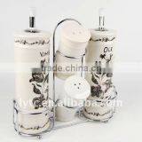 4PCS Ceramic Salt & Oil Vinegar Bottle With Metal Stand,ceramic Spice Jar,ceramic Cruet Set thumbnail-2
