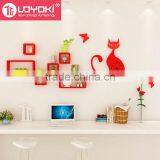 Wall Hanging Home Decorative Wall Mounted Clock New Diy Design Lovely Cat Shape Wooden Wall Clock thumbnail-5