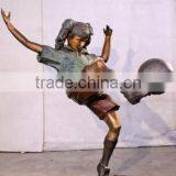 Bronze Boy Sculpture Playing Football Outdoor Decor thumbnail-2