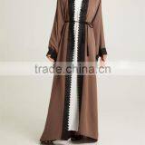 Dubai Wholesale Clothing 2017 Tassle Belt Lace Detailing Pop up Buttons Mocha Nida Open Dubai Abaya thumbnail-1