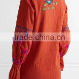 Bohemian Clothing Boho Mexican Peasant Embroidered Crinkled Cotton Mini Dresses With Pompom HSD5939 thumbnail-4