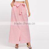 New Arrival Fashion Design Belted Button Up Pinstripe Skirt Women High Waist A Line Maxi Skirt thumbnail-2