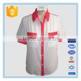 Women White Short Seeve Chiffon Blouses With Hot Stamp Beading thumbnail-1