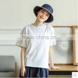 Flower Embroidery Pure Color Cotton T-shirt Female Fresh Round Collar Short Sleeve Summer New Literature and Art thumbnail-2
