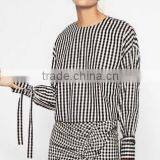 Runwaylover EY2333B Europe Style 2017 Women Fashion Flare Sleeve Plaid Blouse thumbnail-1