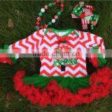 Christmas Tree Chevron Baby Romper With Matching Necklace and Hair Bow Set thumbnail-1
