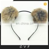 Cute real rabbit fur balls headband hand made round fur pompon headband