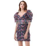 TWOTWINSTYLE Dress For Women V Neck Puff Sleeve High Waist Hit Color Elegant Printed thumbnail-2