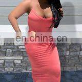 LAITE D2127 Women Solid Color Casual Dresses Ladies Backless Halter Plus Size Dresses thumbnail-1