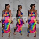 2020 Women Floral Print Long Casual Dresses Ladies Sleeveless Off Shoulder Printed Dresses Women Summer Casual Dresses thumbnail-3