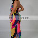 2020 Women Floral Print Long Casual Dresses Ladies Sleeveless Off Shoulder Printed Dresses Women Summer Casual Dresses thumbnail-5