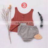 RTS Australia Hot Sale Baby Infant Linen 2pcs Set Buttons Vest Tops Solid Bloomers Korean Girls Linen Outfits thumbnail-5