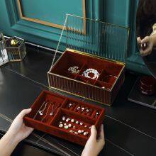 Red Glass Luxury Jewelry Box Net Red Earring Ring Jewelry Hand Jewelry Desktop Finishing Storage Box Display Stand thumbnail-2
