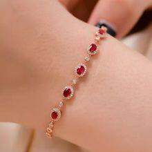 Treasure Diary Fine Jewelry Natural Pigeon Red Blood Gem Bracelet Women's 18K Rose Gold Diamond Bracelet Set thumbnail-3