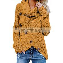 Custom OEM Winter Ladies, Heather Gray Buttoned Wrap Turtleneck Women Sweater/ thumbnail-2