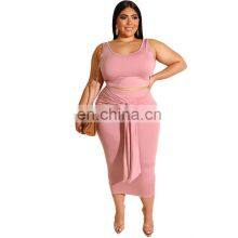Manufacturer Wholesale Custom Summer Plus Size Women's Plain Seven-color Fashion Suit Vest Bag Hip Long Skirt Two-piece Suit thumbnail-1