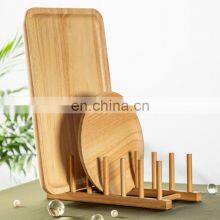 Bamboo Dish Drying Rack Kitchen Plate Storage Stand Plate Rack Holder Coffee Mug Cup Holder Wooden Tableware thumbnail-1