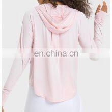 Custom Logo Outdoor Training Sportswear Hoodie Jacket Thumb Hole Sun Protection Clothing Yoga Gym Jacket For Women Workout Wear thumbnail-4