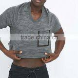 Fashionable Mens Knit Charcoal Grey Pocket T-shirts thumbnail-4