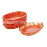 12 Pack Orange Oblong Plastic Flat Bottom Fast Food Baskets Durable Oval Diner Barbecue Picnic Serving Ware Basket Tray